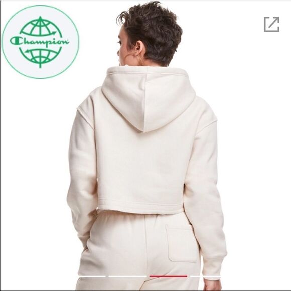 Champion Reverse Weave Cropped Hoodie Natural Ivory Off White Cream Size Medium - Picture 2 of 12